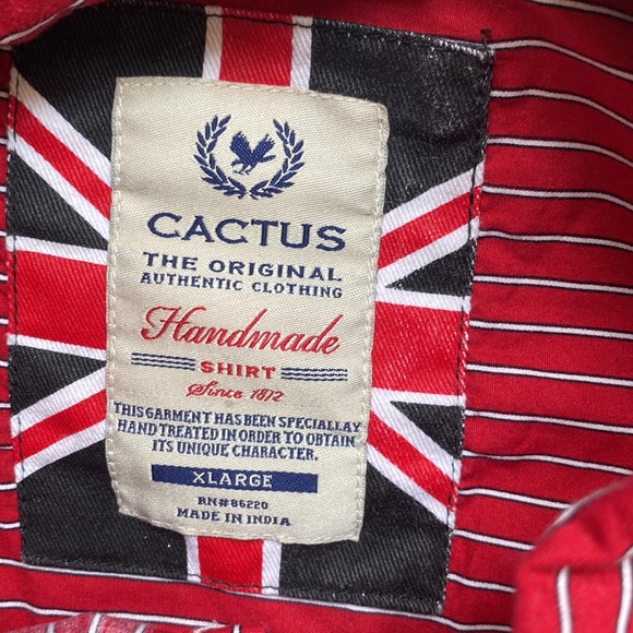 Red button up with blue & white stripes - Picture 2 of 3